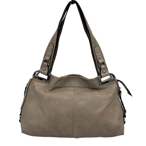 B. Makowsky Shoulder Bag Italian Leather Taupe Mushroom Brown - Picture 4 of 9